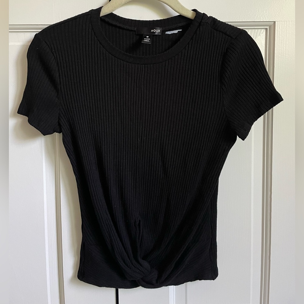 AQUA | Black twisted knot front shirt - Size S - Picture 3 of 5